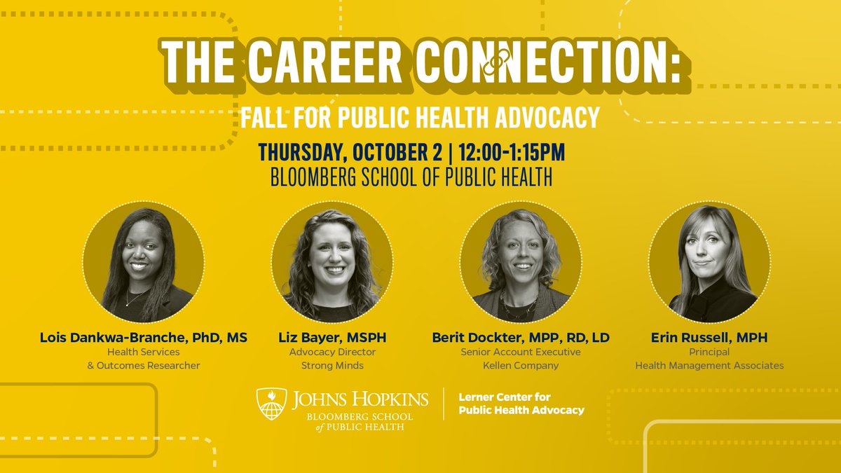 Meet our Career Guides! 📝 On October 2, several public health professionals will be speaking on their experience in the industry, the path they took to achieve career success, and more.

Learn more &amp; RSVP to attend today: publichealth.jhu.edu/lerner-center/…