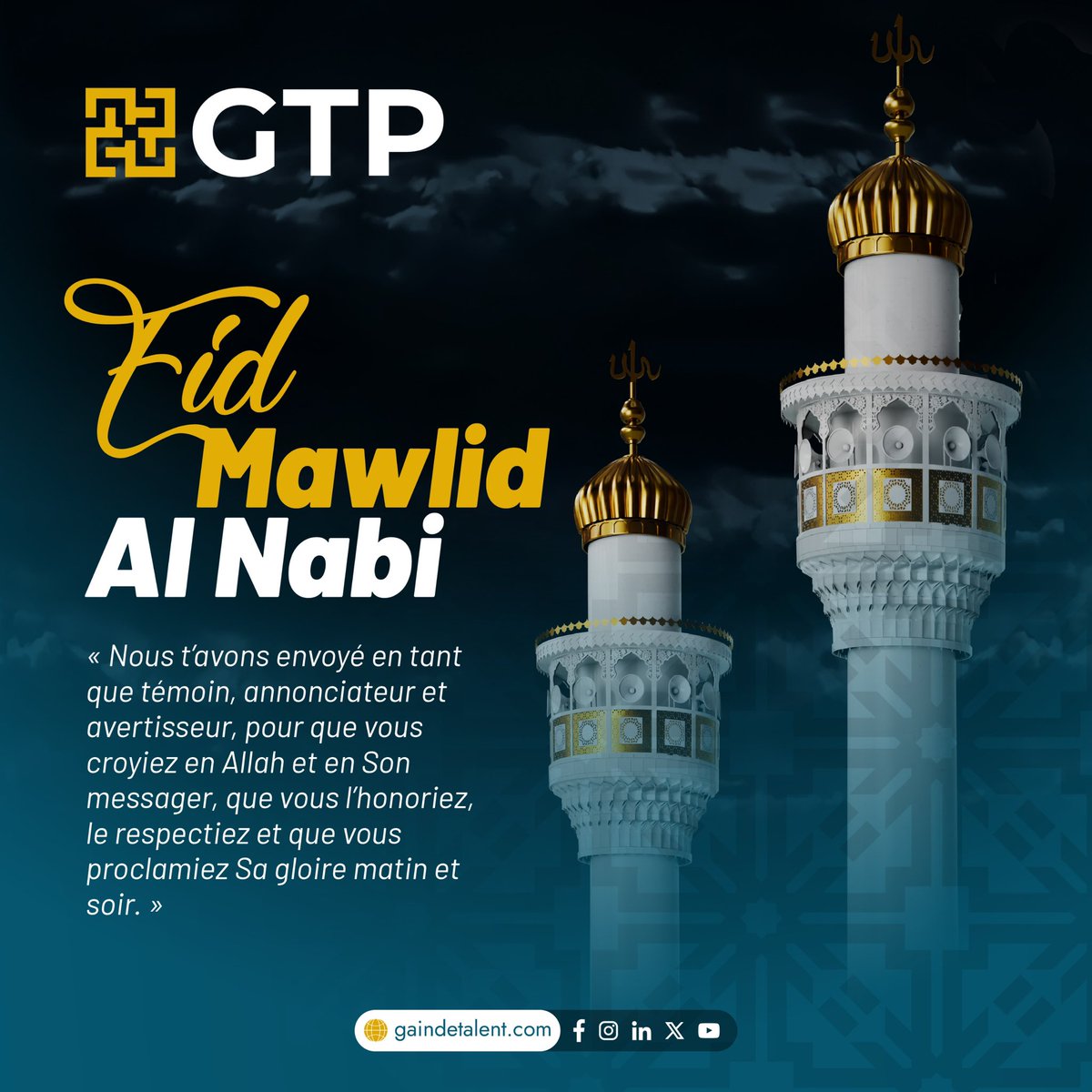 GaindeTalents's tweet photo. Bonne célébration du Gamou à toute la Umma. Que vos prières soient entendues et exaucées🤲🏾

#GTP #Maouloud #Ummah #Gamou2025 https://t.co/jb1r3qBKvB