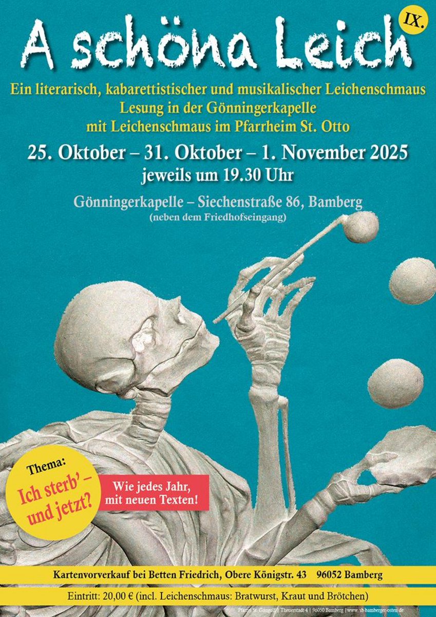 #Sterben muss jeder einmal. Deshalb gibt's in #Bamberg wieder #ASchönaLeich. 
#Allerheiligen
#Allerseelen
#Gönninger