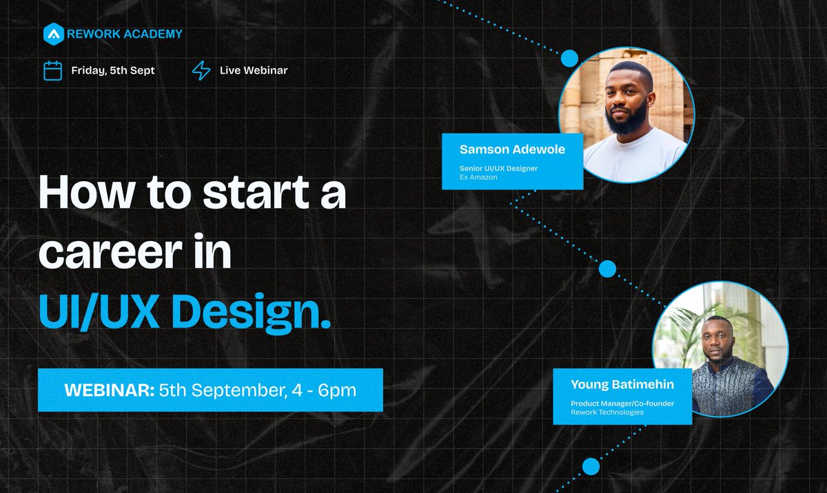 Bativerse's tweet photo. Join us for a FREE 2-hour webinar with Samson, Senior UI/UX Designer at Senapt Limited (ex-Amazon) &amp; Young Batimehin, Product Manager at Rework Technologies.

Click here to register
https://t.co/MTqEGdMabz

#BBNaija, #FaithAdewale, #GetVotingMaterialsForFaith, #SupportOurOwn https://t.co/h6kCCwKneg
