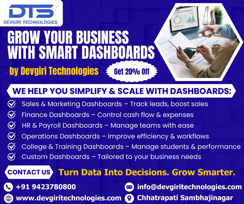 dtstechnologies's tweet image. 🚀Grow smarter with Smart Dashboards by Devgiri Technologies!
Turn data into decisions &amp;amp; scale your business with ease.
📞 +91 9423780800 | 🌐 devgiritechnologies.com

#DashboardCreation #BusinessGrowth #SmartDashboards #DevgiriTechnologies #DataDriven #BusinessSolutions
