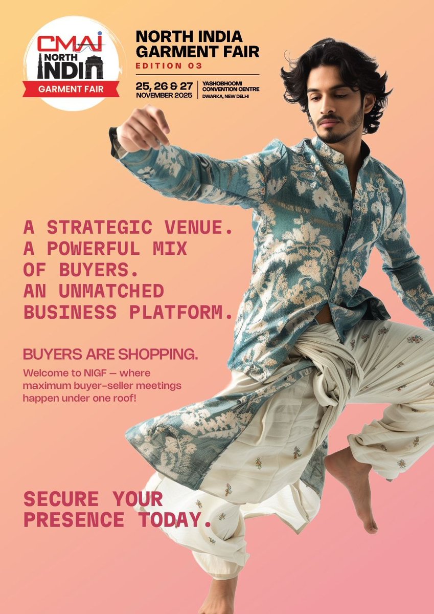 A Powerful Mix of Buyers &amp; An Unmatched Business Platform! 
3rd North India Garment Fair – Stall Booking Now Open: bit.ly/4i1DG4C
25th, 26th &amp; 27th November 2025
Yashobhoomi, Dwarka, New Delhi
AND GET A CONFIRMED STALL AT THE 83RD NATIONAL GARMENT FAIR (JUNE / JULY 2026)