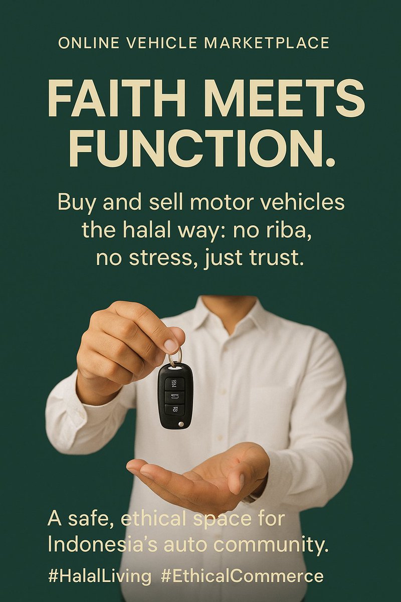 realameera1's tweet photo. Halal Auto Marketplace
Driving with trust & transparency.
Buy & sell cars without riba
A community built on faith
Serving Indonesia’s auto market ethically
Because vehicles should move you without compromise.
#HalalLiving #HalalAuto
Project link https://t.co/SAw2LnxN8d… https://t.co/Bo8ZTwLhXh