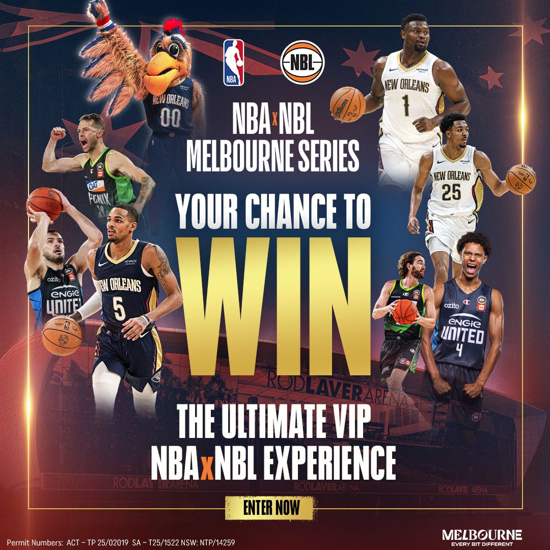 Your chance to win the ultimate #NBAxNBL experience 👀

🛫 Flights and 5-night stay at Crown Casino
💰 $3000 AUD spending money
🎟️ Courtside tickets to all events
📍 Exclusive Visit Victoria experience

Enter now - bit.ly/3VniI6M