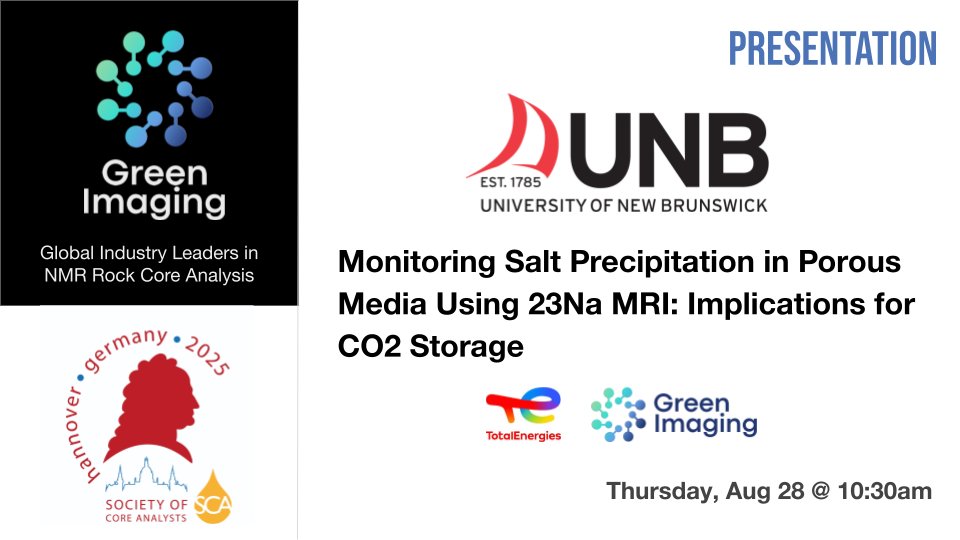 Coming up this morning - our research partners, University of New Brunswick, presenting their research in collaboration with TotalEnergies.
Check them out!  

#SCA2025 #NMR #Petrophysics #CCUS #CarbonStorage #UNB #TotalEnergies