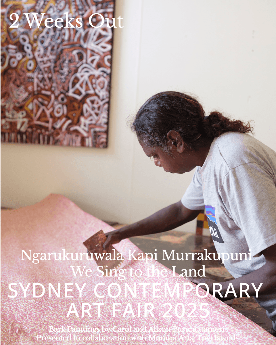 2 Weeks Out

'Ngarukuruwala Kapi Murrakupuni — We Sing to the Land'

Bark Paintings by Carol and Alison Puruntatameri

Presented in collaboration with Munupi Arts, Tiwi Islands
<a href="/munupiarts/">Munupi Arts</a>

Sydney Contemporary Art Fair @sydneycontemporary