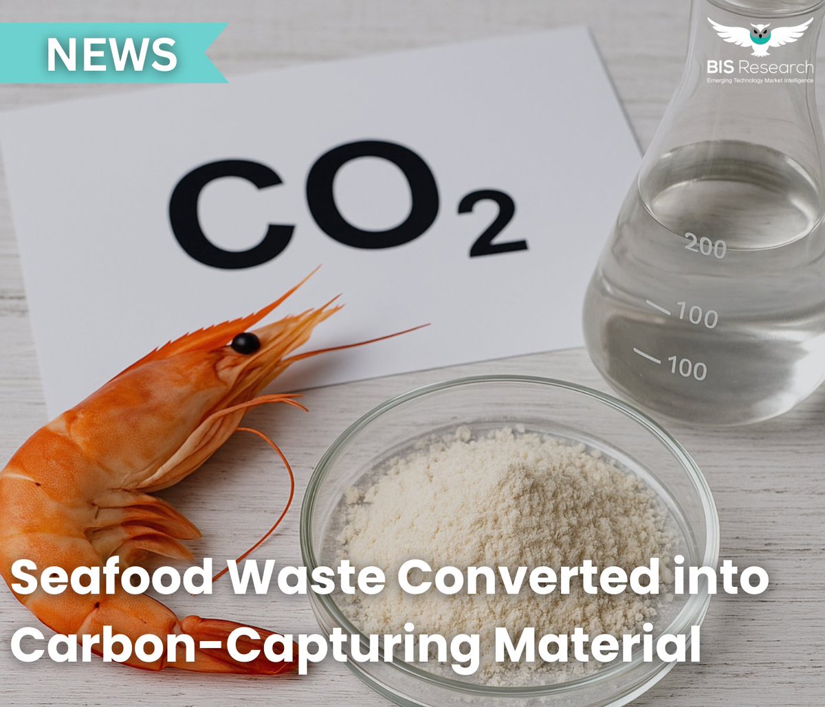 Researchers transformed #seafood waste (chitin/chitosan) into a carbon capture material, enabling sustainable CO₂ sequestration &amp; advancing climate change mitigation tech with eco-friendly circular #Economy solutions.

#CarbonCredits #CircularEconomy #GreenTechnology  #NetZero