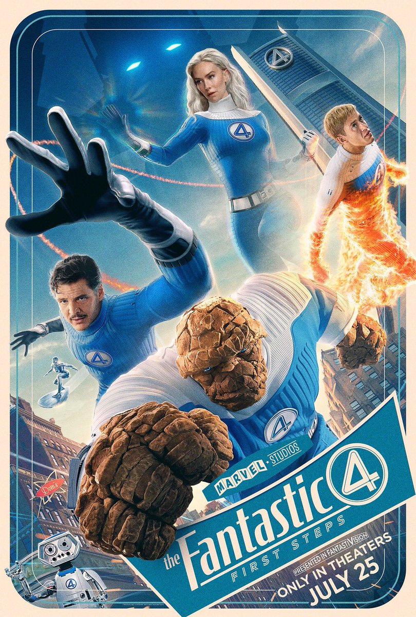 The Fantastic Four: First Steps (2025) poster. #TheActionReturns #TheHorrorReturns #THRPodcastNetwork #Action #ActionMovies #ActionFilms #ActionTelevision #ActionSeries #ActionMoviePodcast #TheFantasticFourFirstSteps #FantasticFour #MattShakman #MCU #MarvelStudios #Marvel #Disney