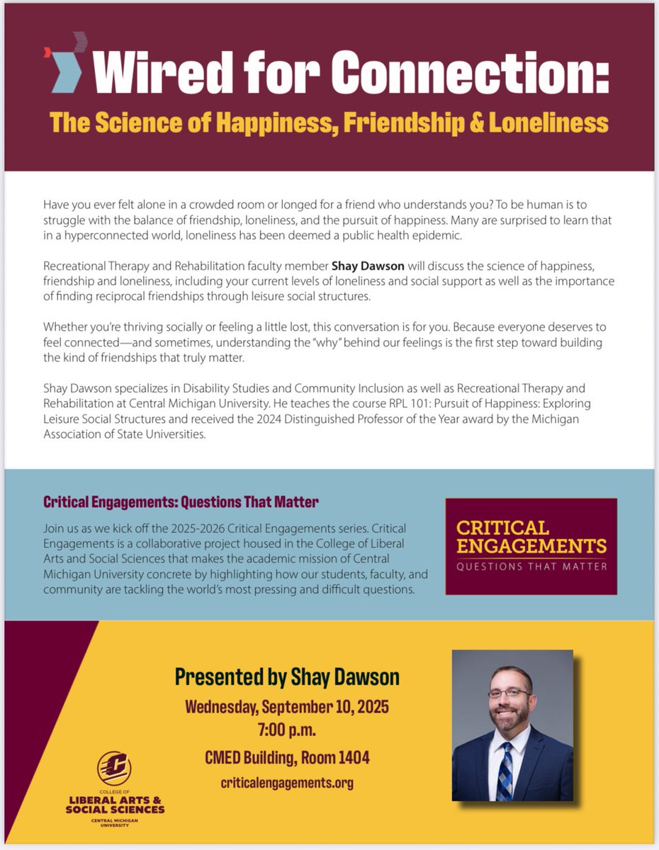 cmurpl's tweet image. Congrats to Shay Dawson who was chosen to be the keynote for @cmuniversity’s Critical Engagements series on Sept 10! The topic comes from a module in RPL 101 (The Pursuit of Happiness) that is a course in III-B of the University Program (UP)! FIRED UP IN FINCH! @cmuehs @cmualumni