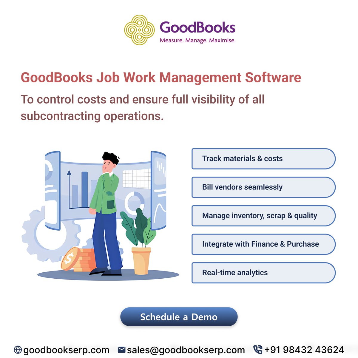 GoodBooks_ERP's tweet image. #JobWork doesn’t have to be messy.
With the right system, it becomes a growth lever.

GoodBook #JobWorkManagementSoftware replaces manual chaos with streamlined and intelligent operations.
bit.ly/4lHHQ2N

#JobWorkSoftware #JobWorkOrderSoftware #ManufacturingERP #ERP