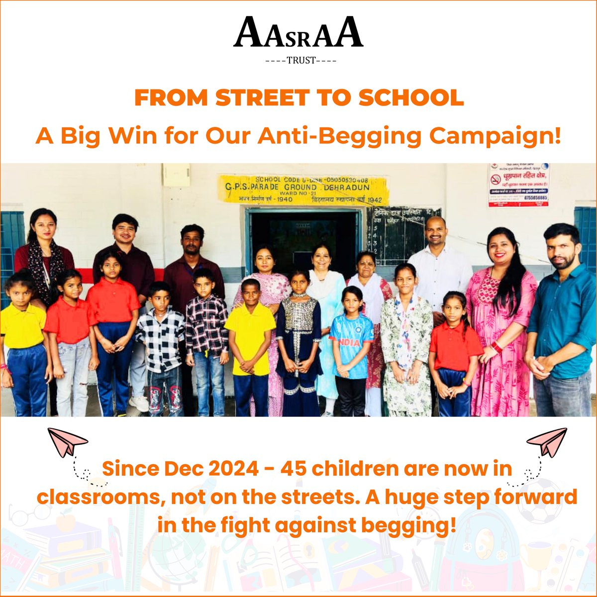 Do you know what 45 children, once seen begging on the streets, are doing today? They’re now in classrooms, studying &amp; shaping brighter futures, through the #Antibegging initiative by District Magistrate, Mr. Savin Bansal (<a href="/dmdehradun/">District Magistrate, Dehradun</a> ), in partnership with Aasraa.