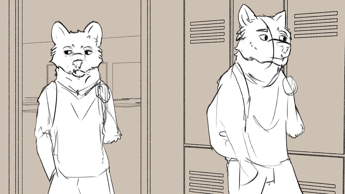 AiloYeena's tweet photo. The best/worst decision I've made is 3D blocking the shots with Alex's  sample for scale.  

On one hand, it has big 'Facade' energy, on the other, it's a cursed backrooms scare when I turn and he's just standing there disappointed.  

Also a peek on the sketch step.

#fvn #wip https://t.co/dKuKiLg10B