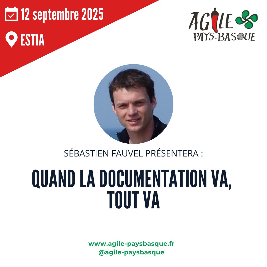 agilepb's tweet image. 🎤 Sébastien Fauvel sera sur scène à Agile Pays Basque 2025 !
🗣️ Talk : "Quand la documentation va, tout va"
👉 La billetterie : helloasso.com/associations/a…
👉 Le programme : agile-paysbasque.fr/programme/