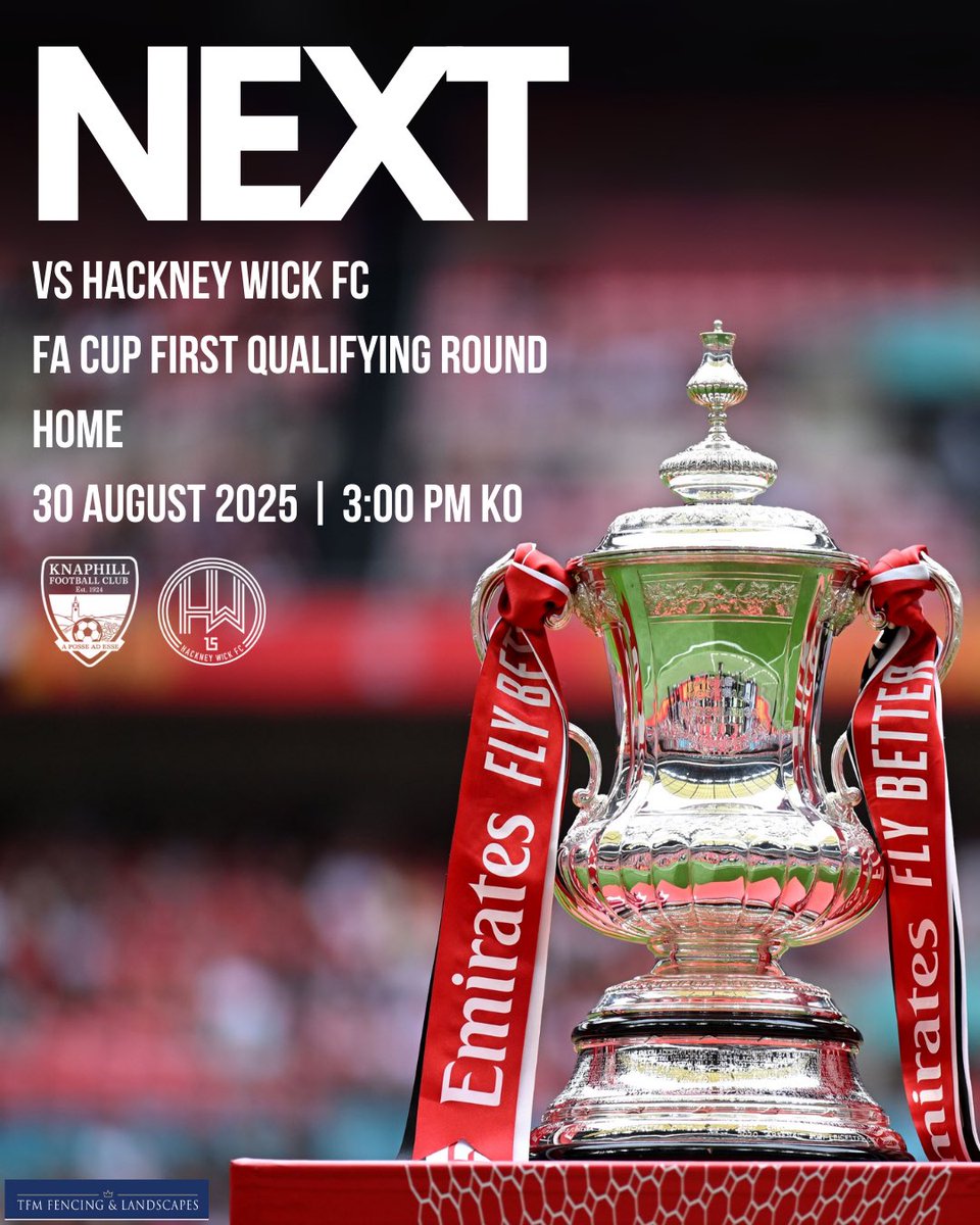 ⏭️ Up Next | FA Cup First Qualifying Round

The road to Wembley continues this Saturday at Redding Way.

🆚 <a href="/HackneyWickFC/">Hackney Wick FC</a> , newly promoted to the Essex Senior League and recent League Cup winners.

📅 Saturday 30 August

📍 Redding Way

🕒 3:00pm KO

Let’s pack Redding Way!