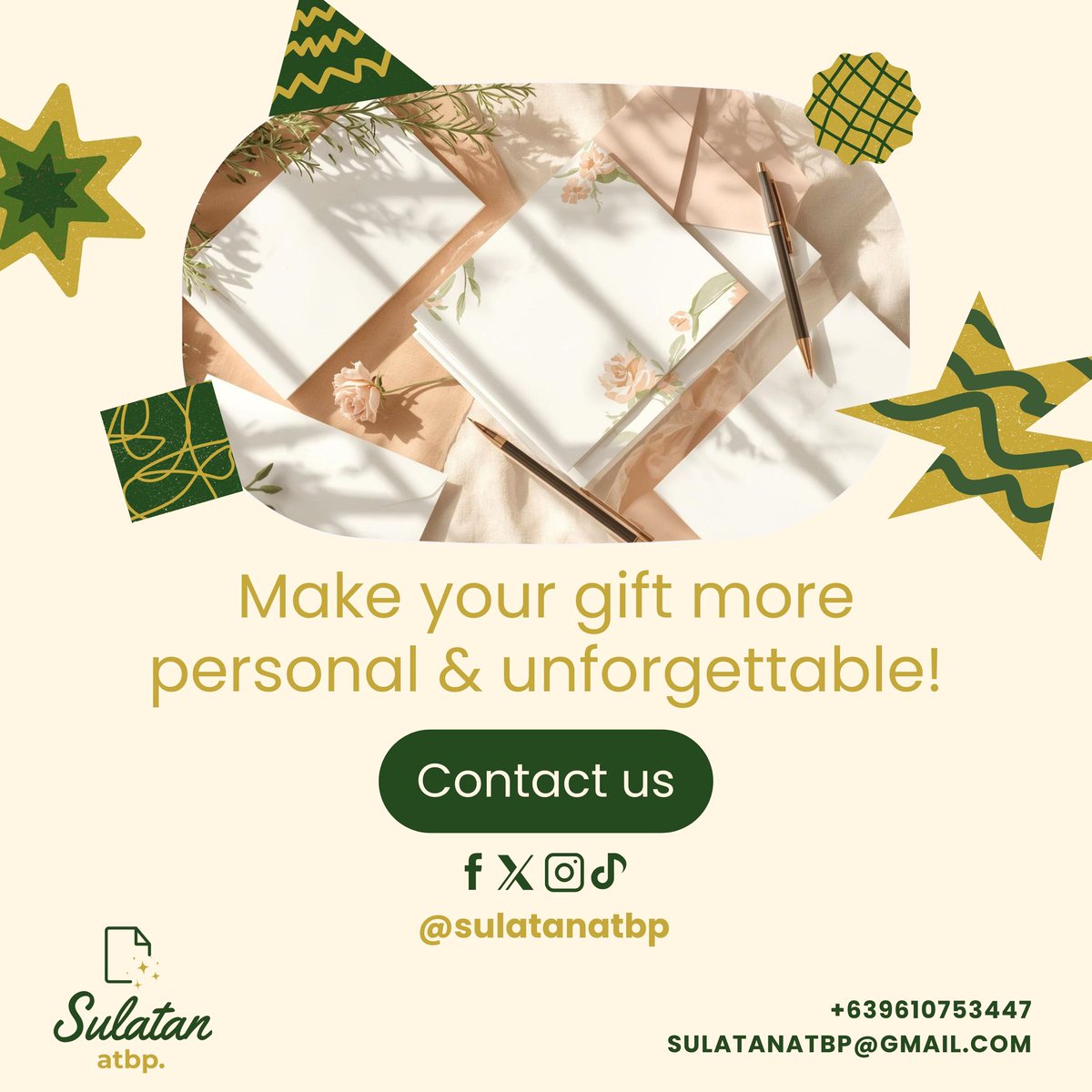 SulatanAtbp's tweet photo. Some gifts fade, but personalized stationery stays meaningful forever. 💌
Here’s why it’s the ultimate thoughtful present ⬇️

Ready to gift something that truly stands out? 📲DM us today to create yours!

#SulatanAtbp #CraftedWithLove https://t.co/u3EWnzNk3d