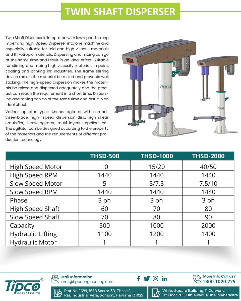 tipcoengineer's tweet image. Our Twin Shaft Disperser integrates low-speed strong mixing with high-speed dispersion in a single machine – ensuring efficiency & versatility for industries like paint, coating, & printing ink.🎨
Available in capacities from 500L to 2000L
📞Call us at 18001020229 #manufacturer