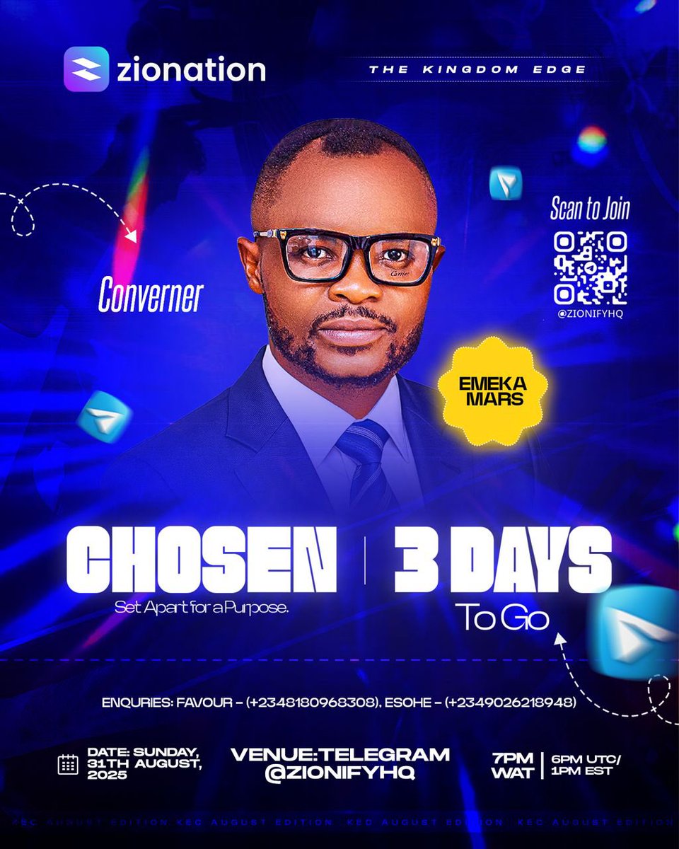 ZionifyHQ's tweet photo. 3 DAYS TO GO 🔥🔥🔥

Think about this: your life is not an accident, neither is it ordinary. You were made for more.

That’s why this Sunday at Kingdom Edge Conference (KEC) we’re exploring Divine Purpose.
 👉 Click here to join: https://t.co/PP0L6ROEUD https://t.co/Jlq53sWomm