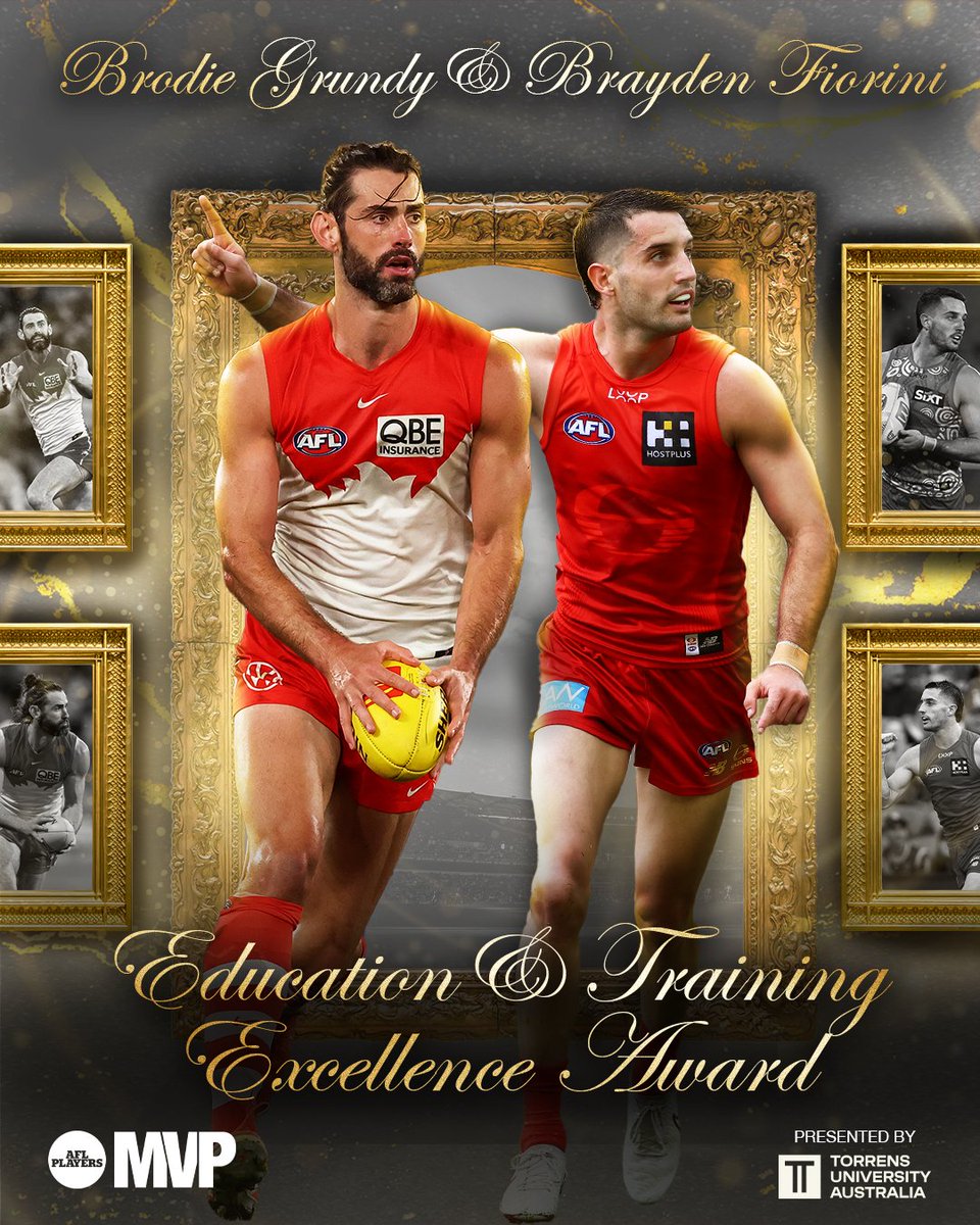 AFLPlayers's tweet image. Congratulations to Brayden Fiorini and Brodie Grundy, the joint recipients of this year's Education and Training Excellence Award, presented by @TorrensUni.
 
Balancing football and study is no small feat, and their dedication to off-field development is truly inspiring 👏
