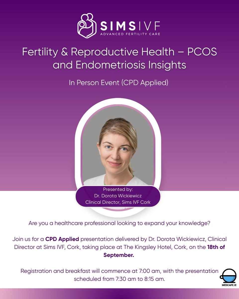 Are you a healthcare professional eager to expand your expertise?

Join us for a CPD applied presentation with Dr. Dorota Wickiewicz, Clinical Director at Sims IVF, Cork. 

Click below to register, we look forward to welcoming you!
ow.ly/2Rph50WLgcR

#SimsIVF