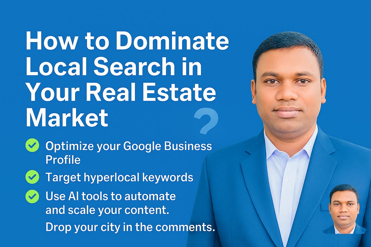 Want to outrank Zillow in your city? Local SEO is still the key to 5–10 organic leads/month
📍 Optimize your GBP 
📍 Target hyperlocal keywords 
📍 Use AI tools to scale content
👇Drop your city and I’ll share tailored tips. #RealEstateSEO #LocalSEO #AISEO #GoogleBusinessProfile