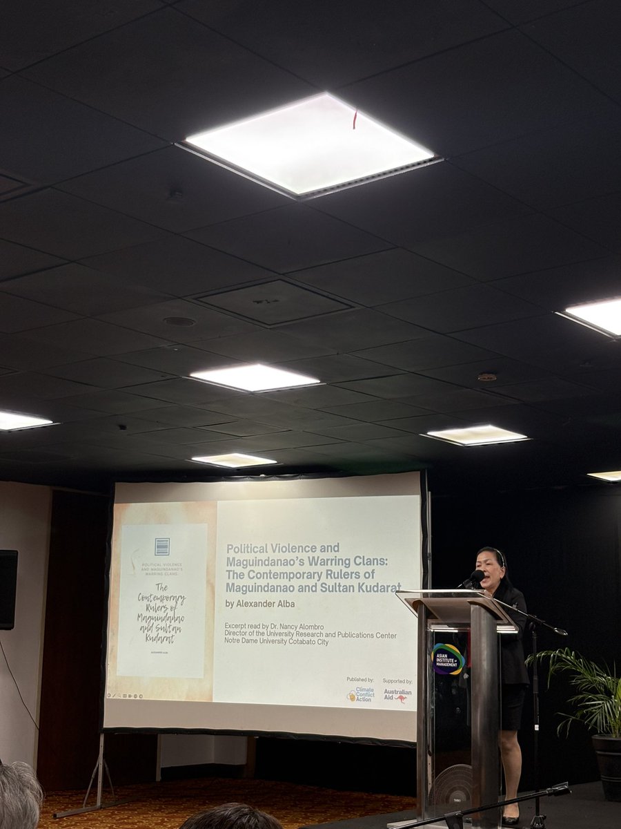Dr. Nancy Alombro of Notre Dame University Cotabato City is reading an excerpt from the chapter “Political Violence and Maguindanao’s Warring Clans: The Contemporary Rulers of Maguindanao and Sultan Kudarat” authored by Mr. Alexander Alba

#StrongholdStranglehold #CCAA