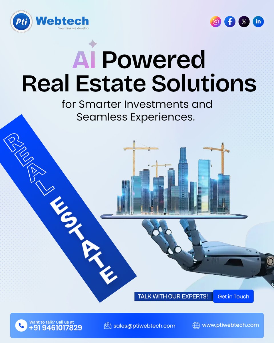 ptiwebtech's tweet image. At PTI WebTech, we are redefining the real estate industry through AI-powered solutions that bring efficiency, accuracy, and personalization to every step of the property journey.

Visit Us - ptiwebtech.com

#ptiwebtech #AIinRealEstate #SmartRealEstate #PropertyTech
