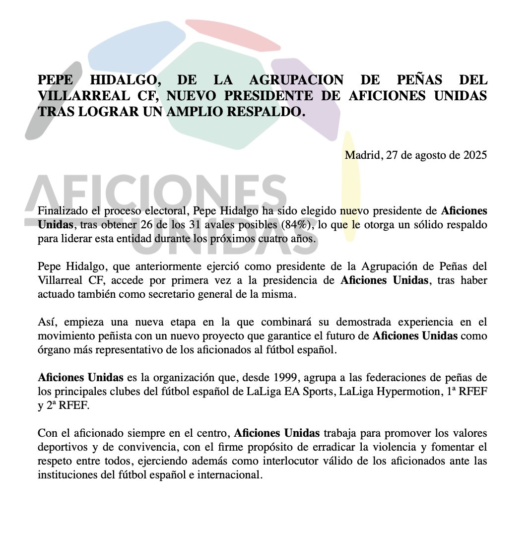 "𝗣𝗲𝗽𝗲 𝗛𝗶𝗱𝗮𝗹𝗴𝗼", 𝗱𝗲 𝗹𝗮 𝗔𝗴𝗿𝘂𝗽𝗮𝗰𝗶𝗼́𝗻 𝗱𝗲 𝗣𝗲𝗻̃𝗮𝘀 𝗱𝗲𝗹 𝗩𝗶𝗹𝗹𝗮𝗿𝗿𝗲𝗮𝗹 𝗖𝗙, 𝗻𝘂𝗲𝘃𝗼 𝗽𝗿𝗲𝘀𝗶𝗱𝗲𝗻𝘁𝗲 𝗱𝗲 𝗔𝗳𝗶𝗰𝗶𝗼𝗻𝗲𝘀 𝗨𝗻𝗶𝗱𝗮𝘀 𝘁𝗿𝗮𝘀 𝗹𝗼𝗴𝗿𝗮𝗿 𝘂𝗻 𝗮𝗺𝗽𝗹𝗶𝗼 𝗿𝗲𝘀𝗽𝗮𝗹𝗱𝗼.
