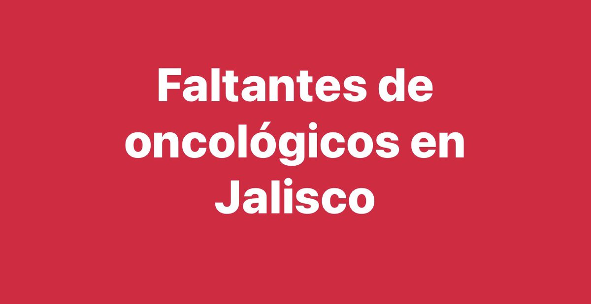 NARIZ ROJA AC (@narizrojaac) on Twitter photo Presidenta <a href="/Claudiashein/">Claudia Sheinbaum Pardo</a> le informamos que en Jalisco no han llegado los oncológicos entre ellos 32 sumamente importantes para niños y adultos que luchan contra el cáncer y para colmo también faltan antibióticos.
La vida de miles está en riesgo!
En Jalisco somos ciudadanos Presidenta <a href="/Claudiashein/">Claudia Sheinbaum Pardo</a> le informamos que en Jalisco no han llegado los oncológicos entre ellos 32 sumamente importantes para niños y adultos que luchan contra el cáncer y para colmo también faltan antibióticos.
La vida de miles está en riesgo!
En Jalisco somos ciudadanos