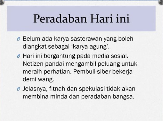 chiyoarwen's tweet image. Senarai karya agung peradaban Melayu hasil perkongsian Profesor Dr. Nor Hashimah Jalaluddin (UKM).

Petikan menarik daripada syarahan beliau:

“Karya agung merupakan asas peradaban budaya.”

“A civilised society must be advanced in its literature.”

#LanguageConference
