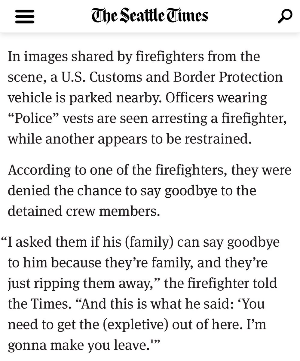 🚨Border Patrol arrested two firefighters who were actively fighting a wildfire at the time. 

When the other members of the crew asked for a chance to say goodbye, a Border Patrol agent told the crew member “you need to get the f*ck out of here. I’m going to make you leave.”