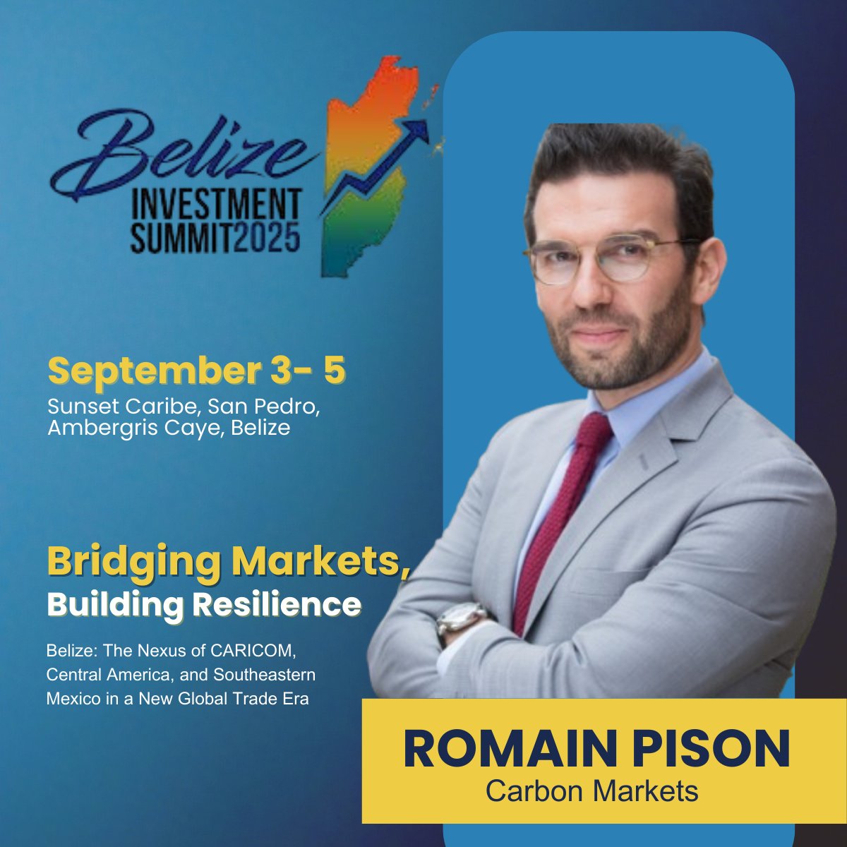 🌍 Excited to join the 𝗕𝗲𝗹𝗶𝘇𝗲 𝗜𝗻𝘃𝗲𝘀𝘁𝗺𝗲𝗻𝘁 𝗦𝘂𝗺𝗺𝗶𝘁 𝟮𝟬𝟮𝟱!

I’ll be speaking on #greenfinance and #carbonmarkets, sharing how Belize can unlock high-integrity #climateinvestments in #forestry, #bluecarbon, and #renewableenergy.

#Belize #InvestmentSummit