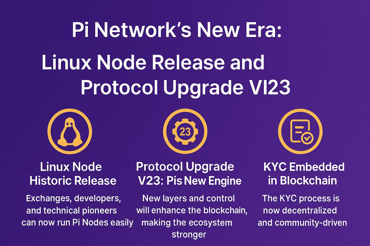 pibrens's tweet image. 🚀 Big News from #PiNetwork!
#Linux Node officially released boosting stability &amp;amp; inclusivity for devs &amp;amp; #exchanges. 🔧
Protocol Upgrade V23 coming soon  stronger blockchain &amp;amp; compliance. 🔗
KYC now embedded directly on-chain enabling #decentralized identity verification. 🔑
