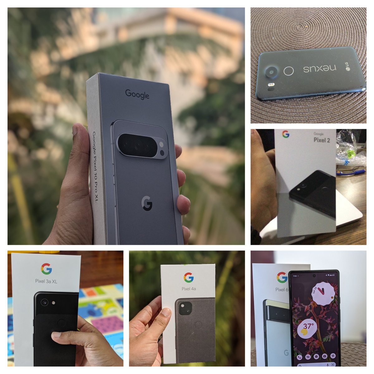 A walk through my personal Pixel version history:
Nexus 5P ➡️ Pixel 2 ➡️ 3a ➡️ 4a ➡️ 6 ➡️ Pixel 10 Pro XL.
What a stable branch. #TeamPixel