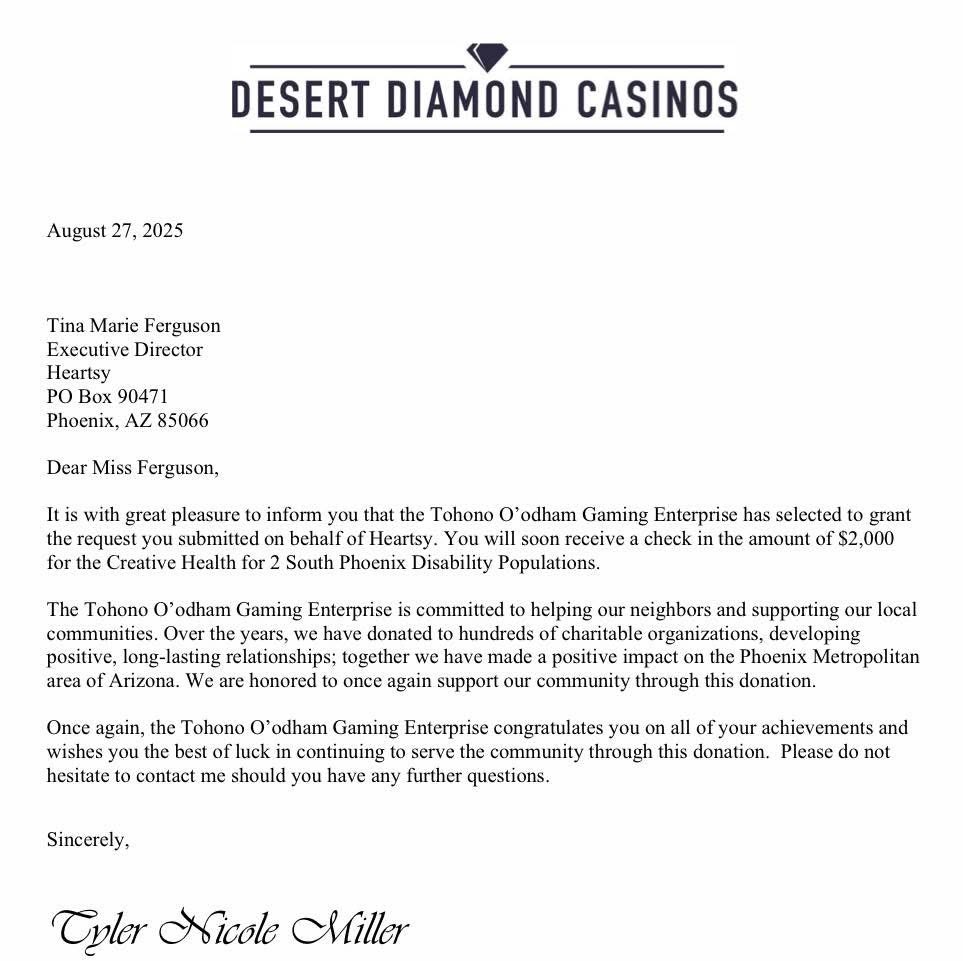 BeHeartsy's tweet photo. Our South Mountain Seniors and Adaptive Group will be getting $2,000 more Heartsy classes this fall!! Thanks so much Desert Diamond Casino!! We would never be able to bring the Amazing health benefits of art to this underserved community center without your annual support! https://t.co/aLkjZbUh9f