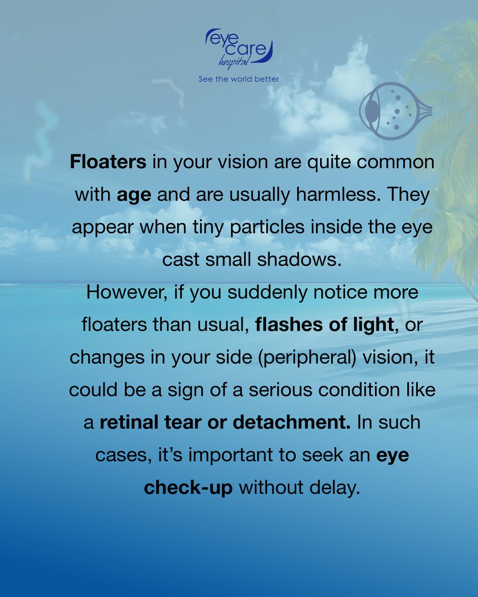 eyecareclinicmv's tweet image. Sudden #floaters or #flashes? They may signal retinal issues. Protect your #sight, book at EyeCare today!