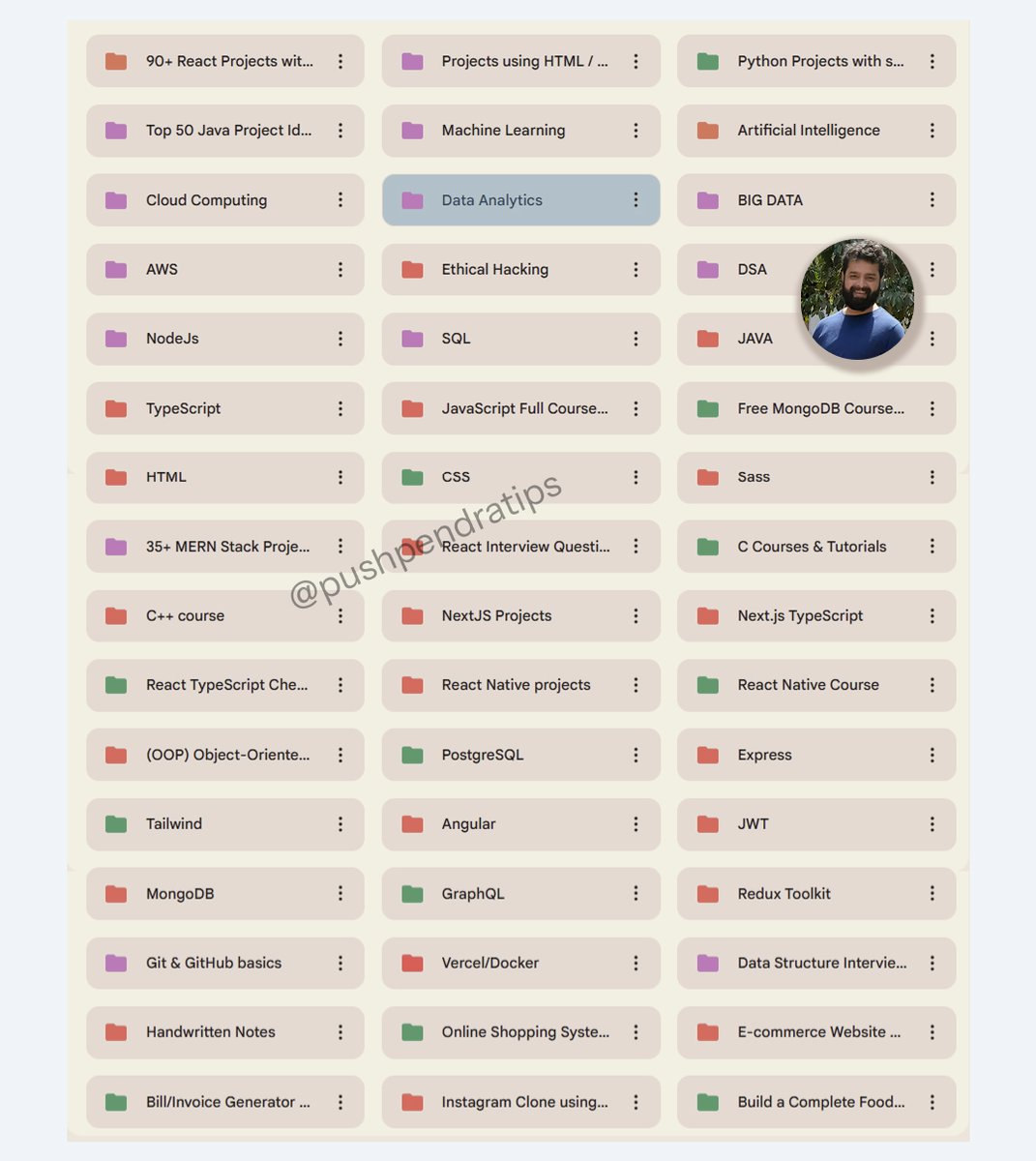 pushpendratips's tweet image. 📘 Free Full-Stack Web Development Courses
Learn everything step by step from scratch:
🟠 HTML
🟠 CSS
🟠 JavaScript
🟠 React
🟠 Python
🟠 Next.js
🟠 APIs
🟠 Node.js
🟠TypeScript
🟠AWS
🟠DSA
🟠OOP
🟠JWT
🟠 SQL
🟠 Git & GitHub
🟠E-commerce Website
🟠Handwritten Notes
🟠React…