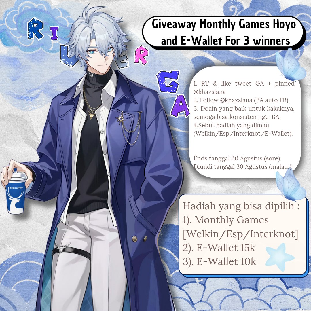 Hallo semuanya, saya membawakan giveaway sponsor dari kakak 
<a href="/khazslana/">RIVER.</a>, hadiah giveaway berupa Monthly Games &amp; E-Wallet 😆🙌🏻

Syarat harus lengkap seperti yang ada digambar, jika tidak peserta tidak valid untuk ikut diundi ‼️
Good luck all 🍀✨
#zonauang #zonaba