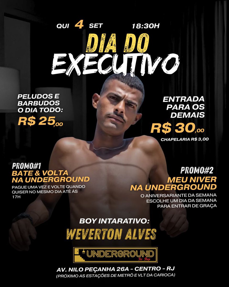 WevertonAlvesRJ (@wevertonalvesrj) on Twitter photo ๐ผ๐ฅ Dia 04/09 รฉ Dia dos Executivos na Underground e eu vou estar lรก como boy interativo ร s 18h30.
Tรด pronto pra ser usado e abusadoโฆ quem vai comandar essa reuniรฃo comigo?
<a href="/under_sex_bar/">UNDERGROUND โก๏ธ Cruising Bar ๐</a>
<a href="/wevertonalvesr0/">WevertonAlves(reserva)</a> ๐ผ๐ฅ Dia 04/09 รฉ Dia dos Executivos na Underground e eu vou estar lรก como boy interativo ร s 18h30.
Tรด pronto pra ser usado e abusadoโฆ quem vai comandar essa reuniรฃo comigo?
<a href="/under_sex_bar/">UNDERGROUND โก๏ธ Cruising Bar ๐</a>
<a href="/wevertonalvesr0/">WevertonAlves(reserva)</a>