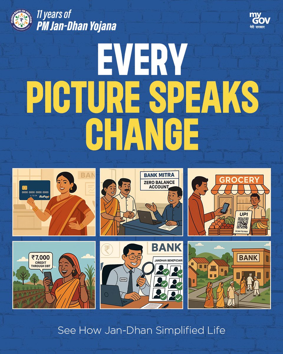 mygovindia's tweet image. Jan Dhan: More Than Accounts, It’s Empowerment

11 years ago, PM @narendramodi gave Bharat a promise that no poor family would remain outside the world of banking. Jan Dhan was never just about accounts, it was about opening doors for a mother to save with dignity, for a farmer…