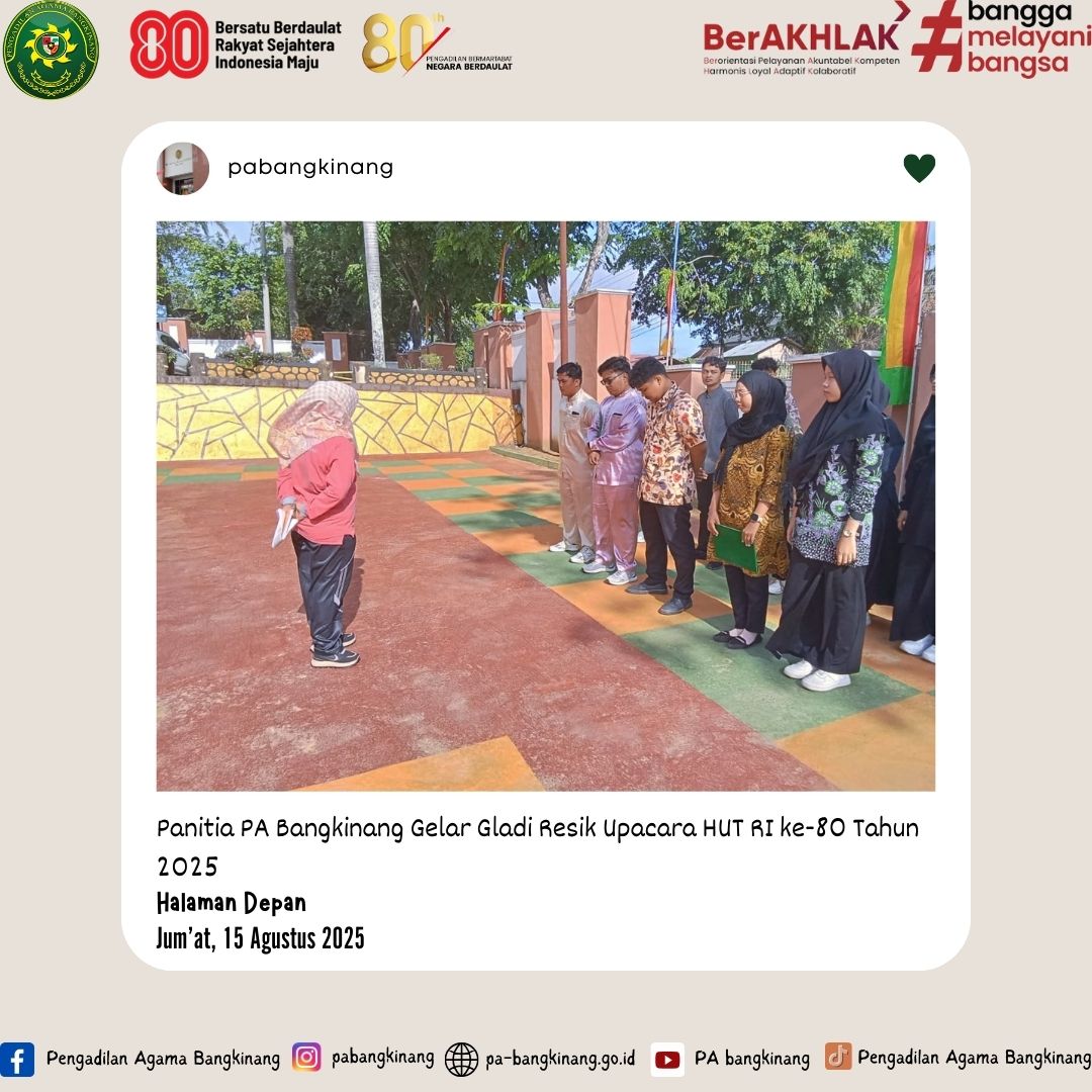 pabangkinang's tweet image. [PA Bangkinang - Media]

Jum'at, 15 Agustus 2025
“Detail kecil menentukan sukses besar.”

PA Bangkinang mantapkan persiapan lewat gladi resik upacara HUT RI ke-80.

Berita Selengkapnya:
pa-bangkinang.go.id/seputar-peradi…

#pabangkinang #gladiresik #upacara #hutri80 #menujuwbk #kemenpanrb
