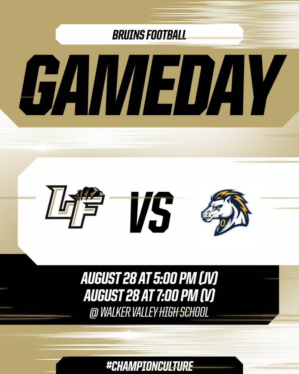 Come and support your Jv &amp; Varsity Bruins Football teams as they battle rivals Ocoee Middle tonight at Walker Valley High School. Jv starts at 5pm followed by Varsity at 7pm! Go Bruins! #ChampionCulture