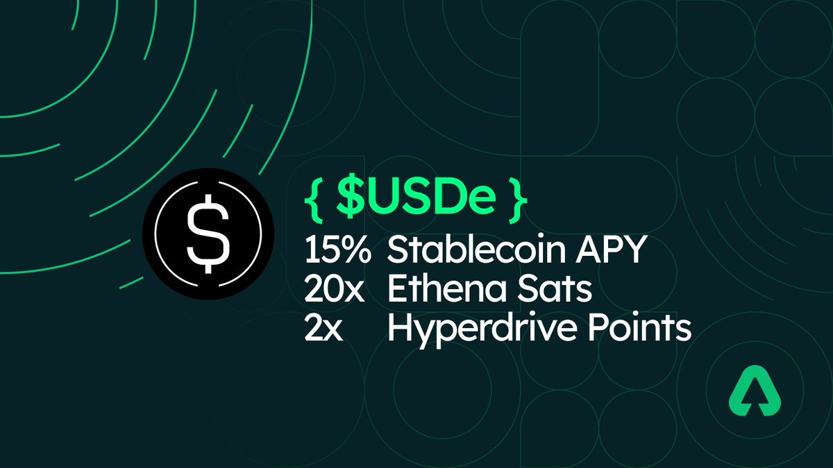 Supply rates are spiking on the HyperEVM!

Lend $USDe at >15% APR + 20x Sats from <a href="/ethena_labs/">Ethena Labs</a>.

Access the best yields at
app.hyperdrive.fi/earn/usde-prim…