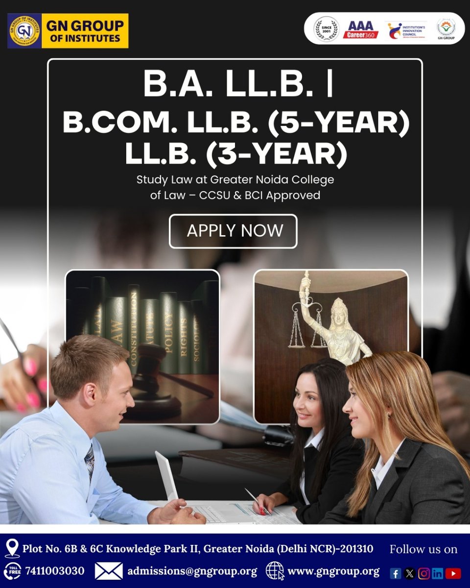 gngroupofficial's tweet image. Step into the world of justice with Law Programs at GN Group of Institutes!

From LLB to Integrated Law Degrees, we prepare future-ready lawyers with practical exposure, moot courts, and expert mentorship.

#GNGroup #LawPrograms #FutureLawyers #MootCourt #LegalEducation