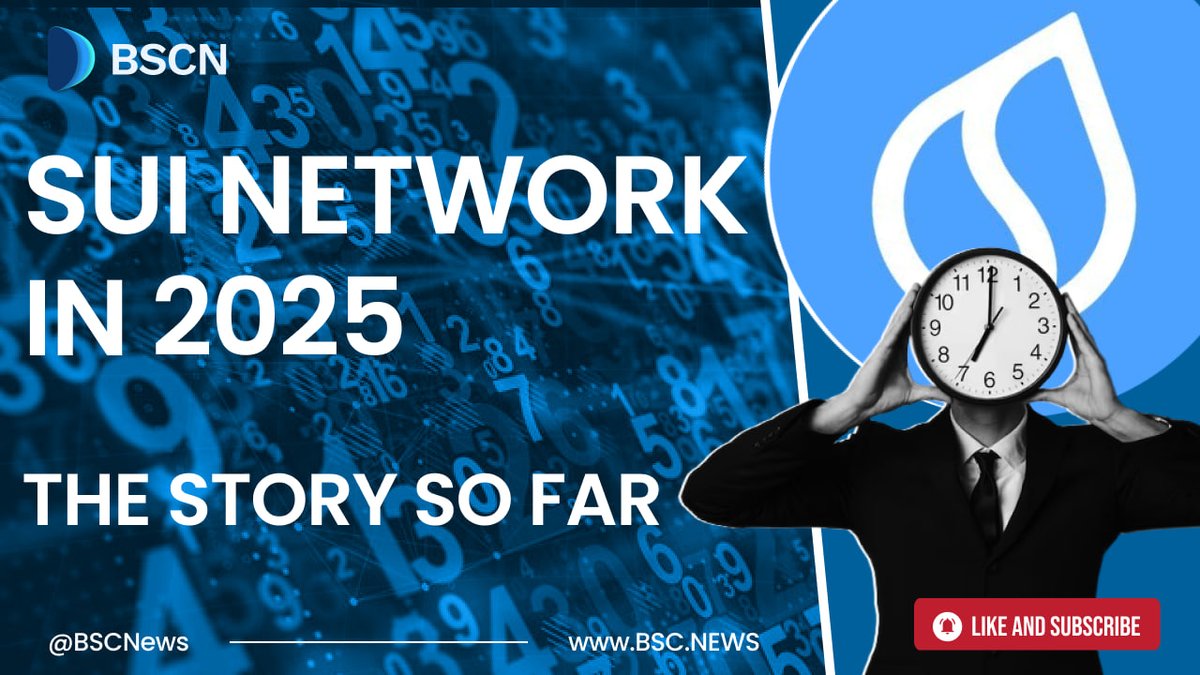 Sui Network 2025: 지금까지의 이야기 그래픽(시계와 네트워크 요소 포함)