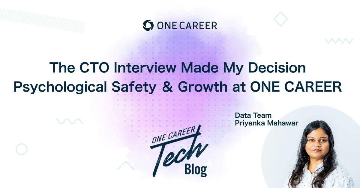【New Tech Blog✨】

An engineer from IIT has published her story about joining us!
Check out this article—she talks about why she joined ONE CAREER after working as an EM, the psychological safety she felt during her interview, and her experiences after joining.