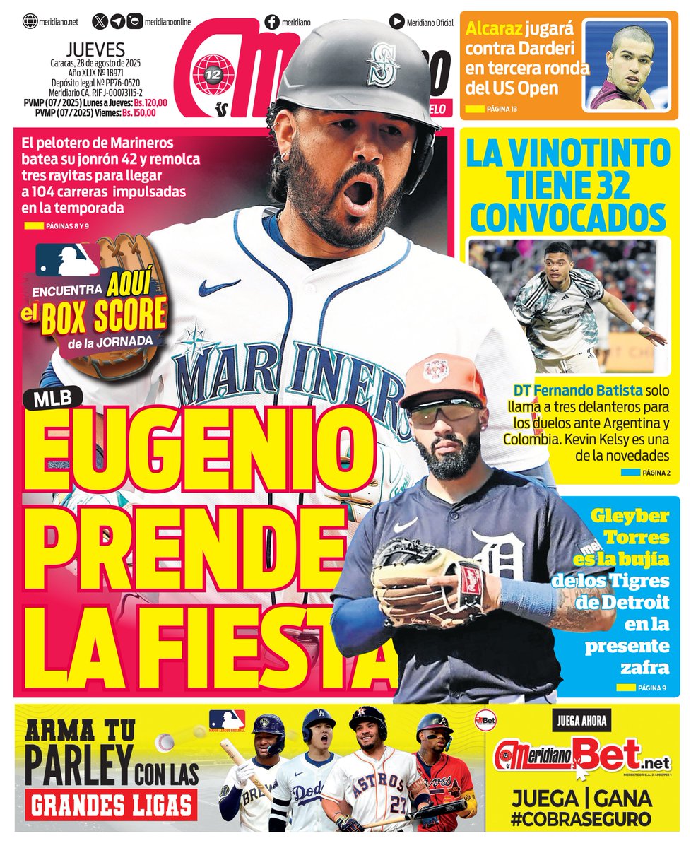 DarvinsonRojas's tweet image. #28Ago | Primera página del diario Meridiano.