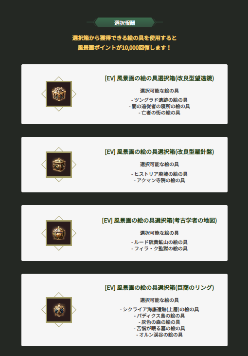 🖼️エルラ・セルヴィンの風景画、挑戦課題
⏰2025年9月11日(木)メンテナンス前まで

📢好きな狩り場で自由に
「宝物アイテム」の獲得に挑戦‼️

✅毎日ログインするだけで挑戦課題(Y)から
風景画で使用する絵の具を獲得🎨

🔍jp.playblackdesert.com/ja-JP/News/Det…
#黒い砂漠 #黒い砂漠PC