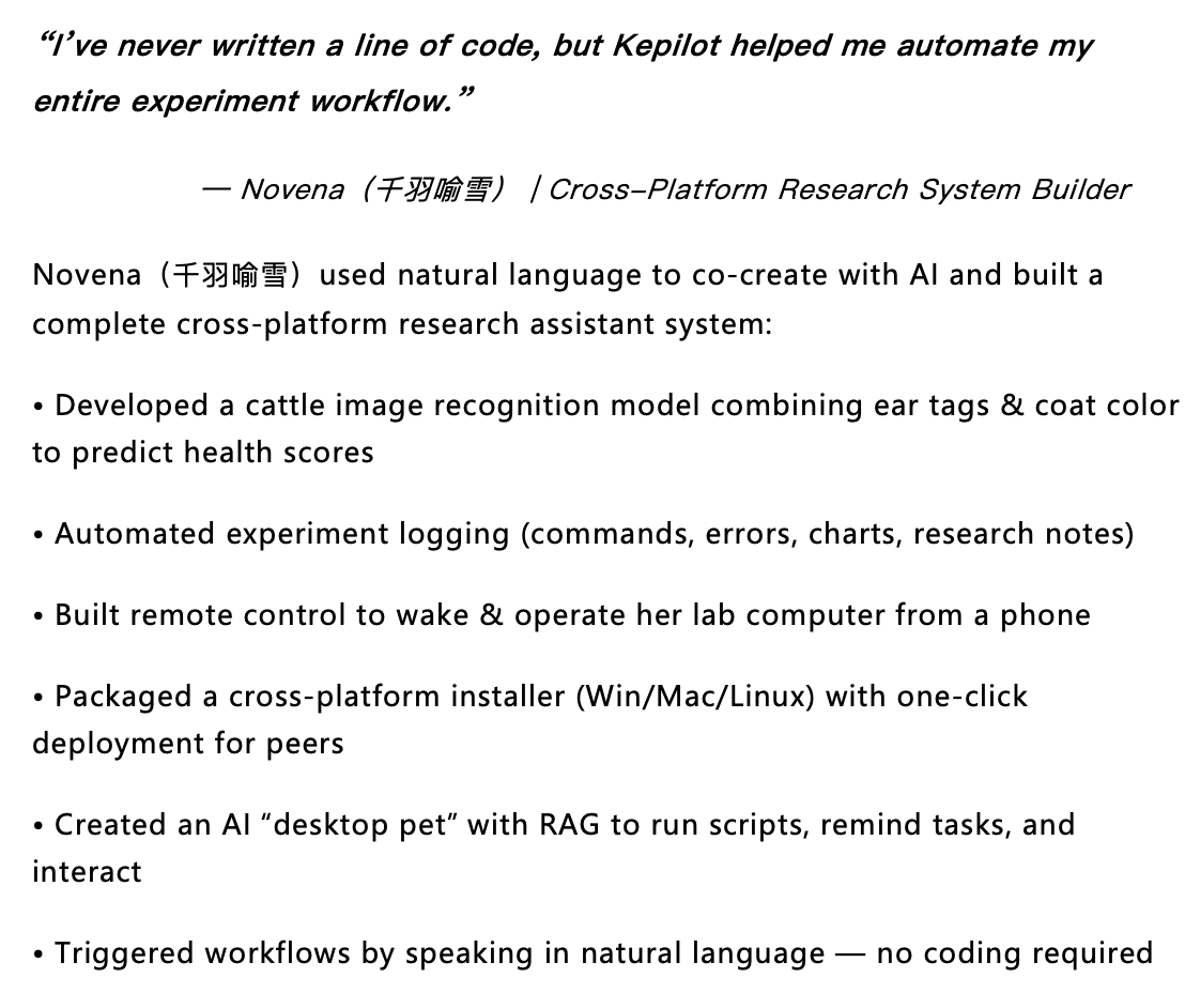 KeploreAI's tweet photo. Novena built a full cross-platform research assistant without writing a single line of code.

If she can, so can you.

Kepilot Private Beta — 100 seats only
Reply apply below to join.