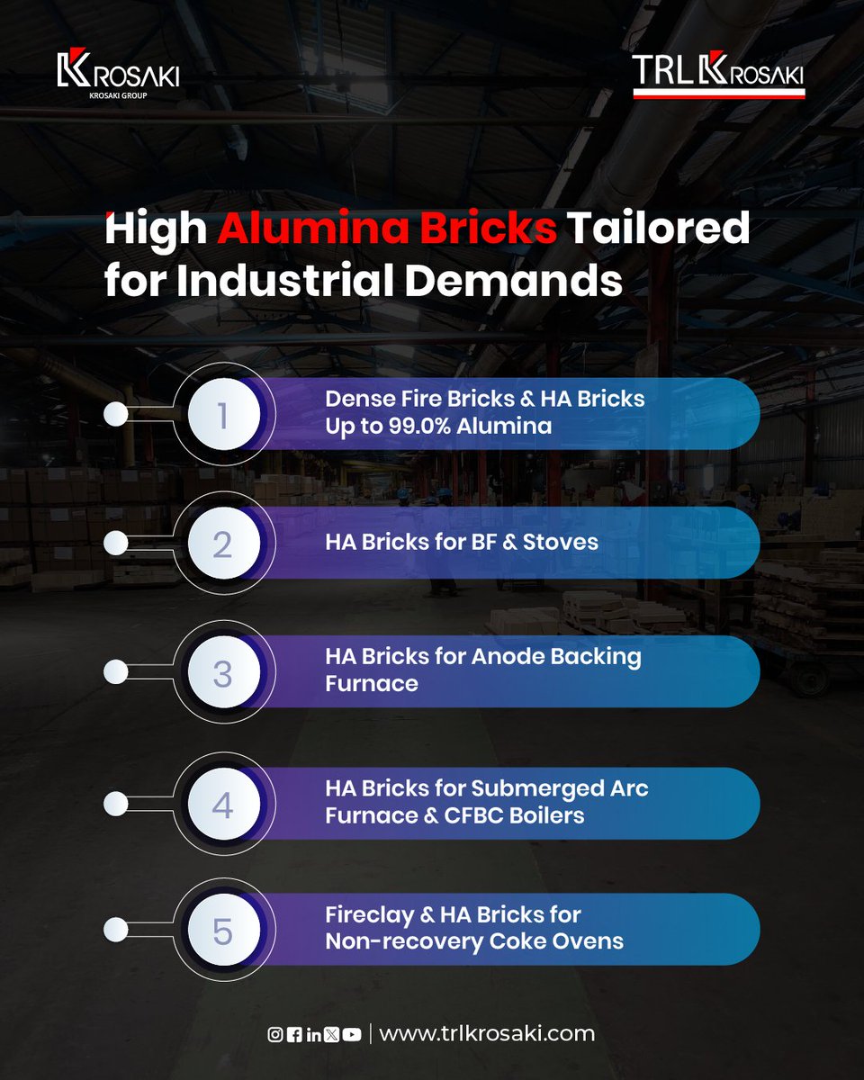 TRLKrosakiltd's tweet image. From steel to power, TRL Krosaki’s High Alumina Bricks are built for extreme conditions — delivering purity, strength & thermal shock resistance. Trusted across industries.
#HighAluminaBricks #RefractorySolutions