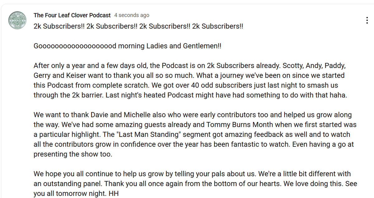 Amazing!! 

<a href="/67baldytrucker/">Baldytrucker67 🟩⬜️🟧 🏴󠁧󠁢󠁳󠁣󠁴󠁿🇵🇸</a> 
<a href="/PaddyBhoy1965/">Hoopybhoy 🇮🇪🇵🇸</a> 
<a href="/ronshan7/">gerrymcmillan</a> 
<a href="/KeiserCFC/">KeiserCFC</a> 

#TheFourLeafCloverPodcast 
#YouTube 
#CelticFC